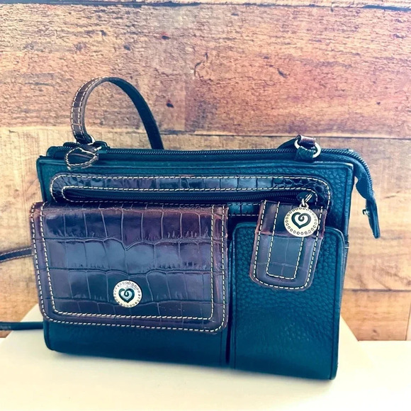 Vintage Brighton Leather Croc Embossed Wallet Organizer Crossbody - Picture 1 of 13